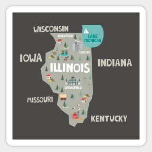 Illinois State USA Illustrated Map Magnet